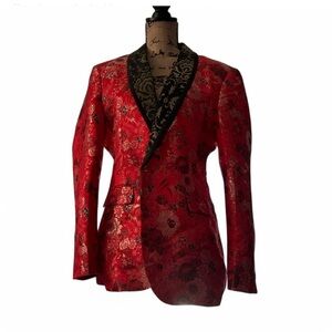 Elegant Red Floral Men's Blazer